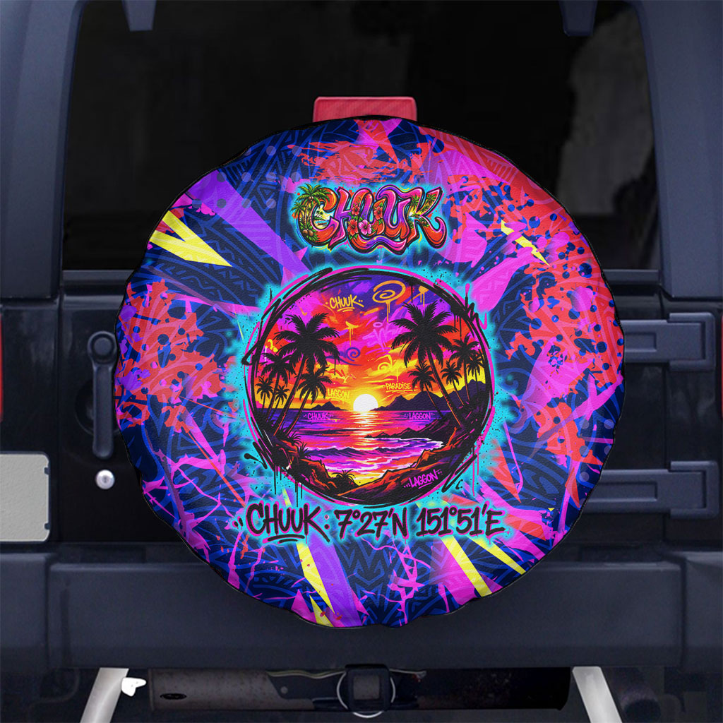 Chuuk Tropical Sunset Coordinates Spare Tire Cover Neon Graffiti Polynesian Tribal TS04 No hole Purple Pink - Polynesian Pride