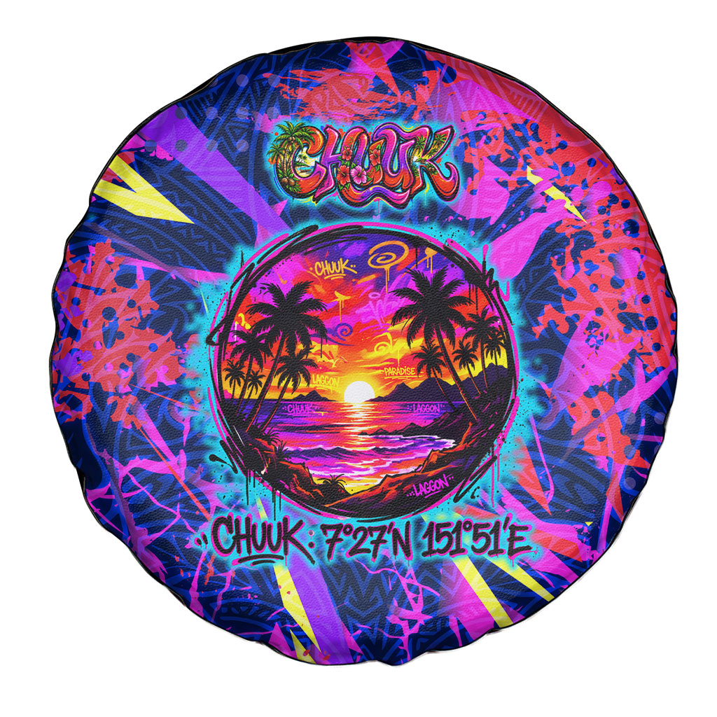 Chuuk Tropical Sunset Coordinates Spare Tire Cover Neon Graffiti Polynesian Tribal TS04 - Polynesian Pride