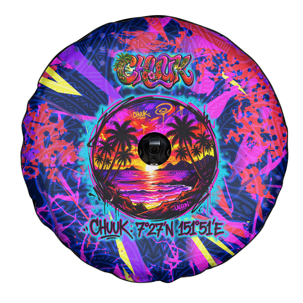 Chuuk Tropical Sunset Coordinates Spare Tire Cover Neon Graffiti Polynesian Tribal TS04 - Polynesian Pride