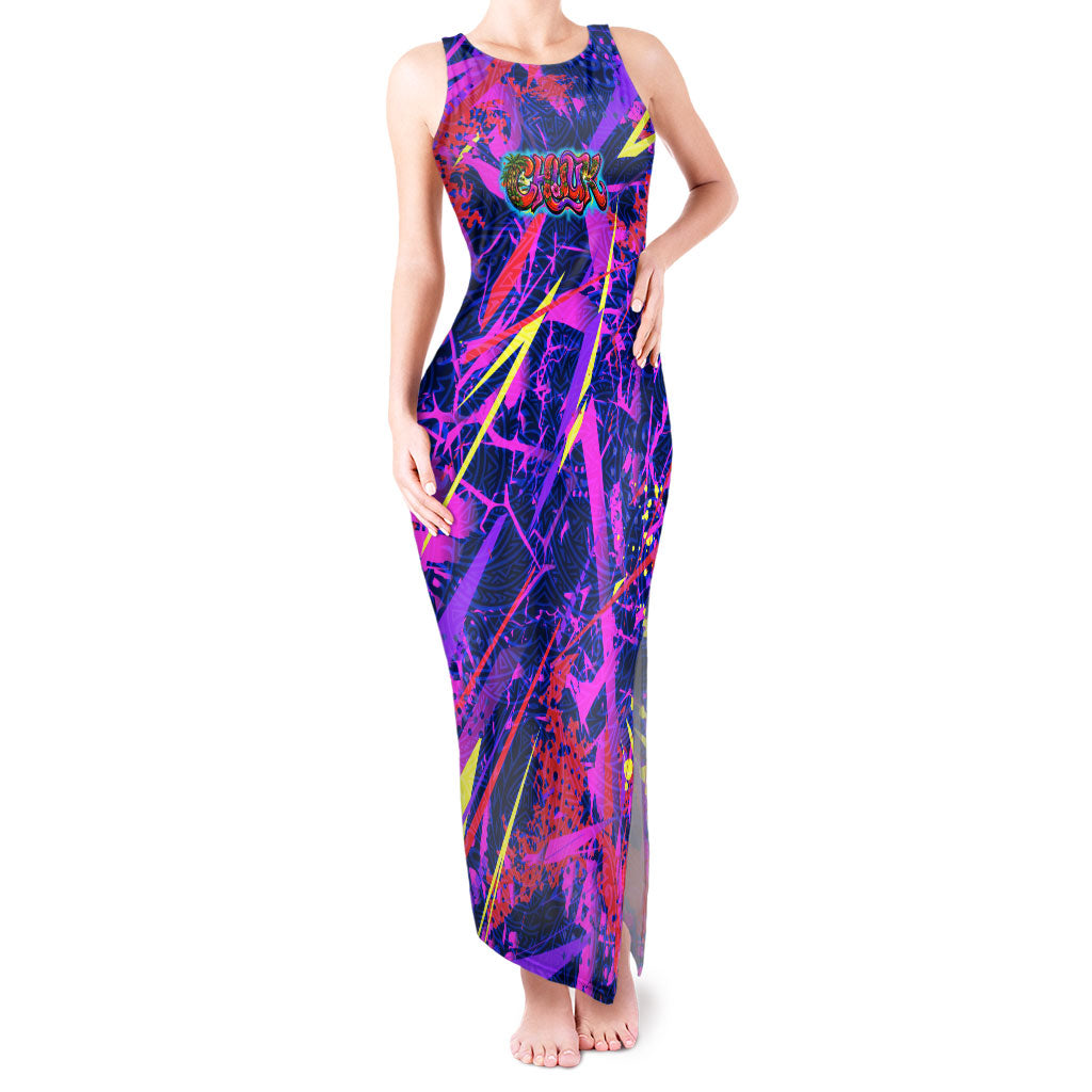 Chuuk Tropical Sunset Coordinates Tank Maxi Dress Neon Graffiti Polynesian Tribal TS04 Women Purple Pink - Polynesian Pride