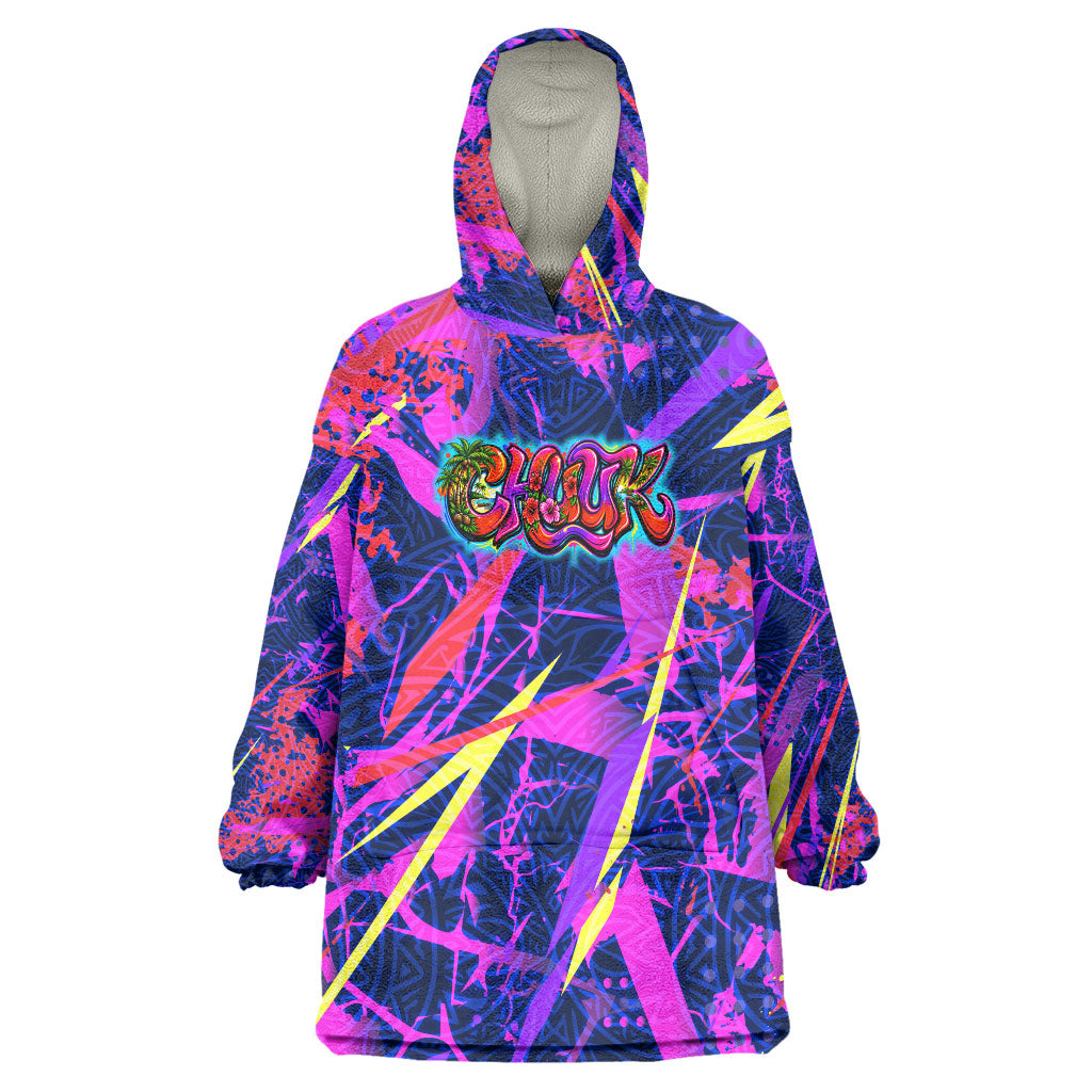 Chuuk Tropical Sunset Coordinates Wearable Blanket Hoodie Neon Graffiti Polynesian Tribal TS04 One Size Purple Pink - Polynesian Pride