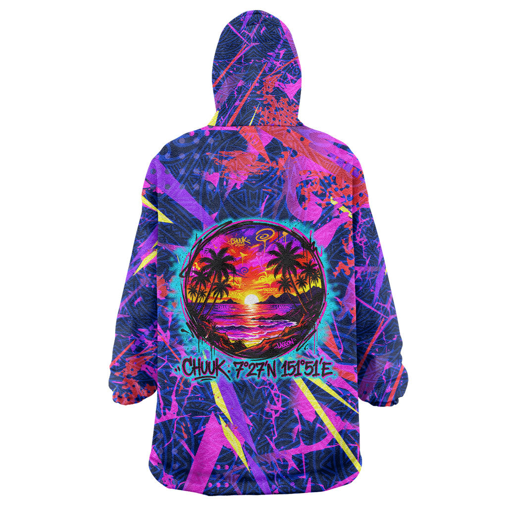 Chuuk Tropical Sunset Coordinates Wearable Blanket Hoodie Neon Graffiti Polynesian Tribal TS04 - Polynesian Pride