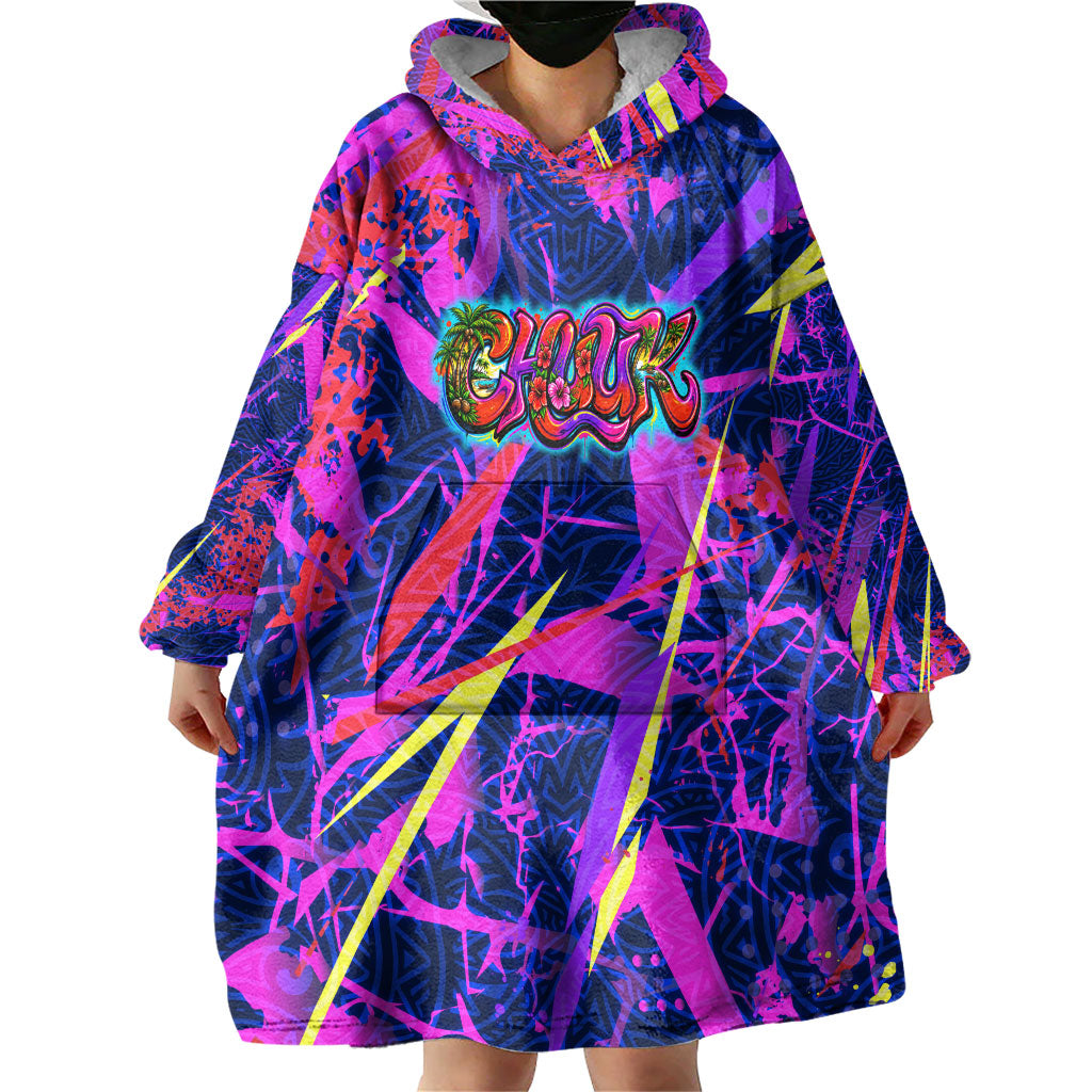 Chuuk Tropical Sunset Coordinates Wearable Blanket Hoodie Neon Graffiti Polynesian Tribal TS04 - Polynesian Pride