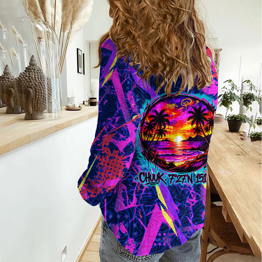 Chuuk Tropical Sunset Coordinates Women Casual Shirt Neon Graffiti Polynesian Tribal TS04 - Polynesian Pride