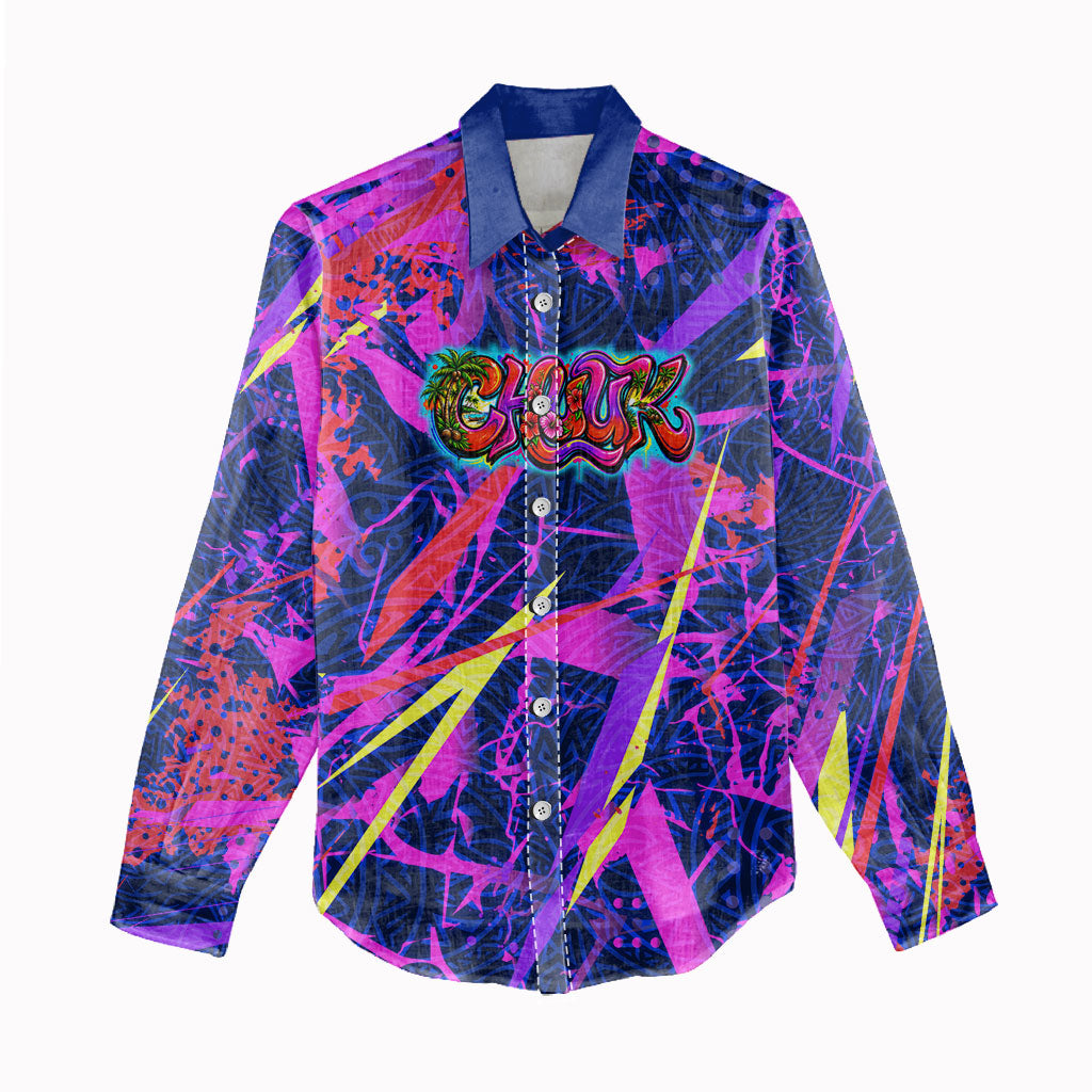 Chuuk Tropical Sunset Coordinates Women Casual Shirt Neon Graffiti Polynesian Tribal TS04 - Polynesian Pride