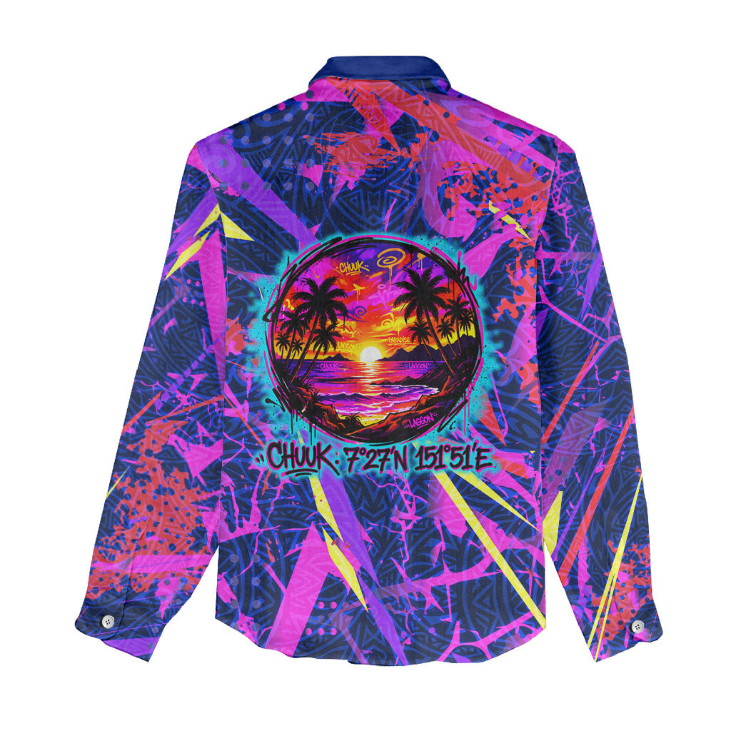 Chuuk Tropical Sunset Coordinates Women Casual Shirt Neon Graffiti Polynesian Tribal TS04 - Polynesian Pride