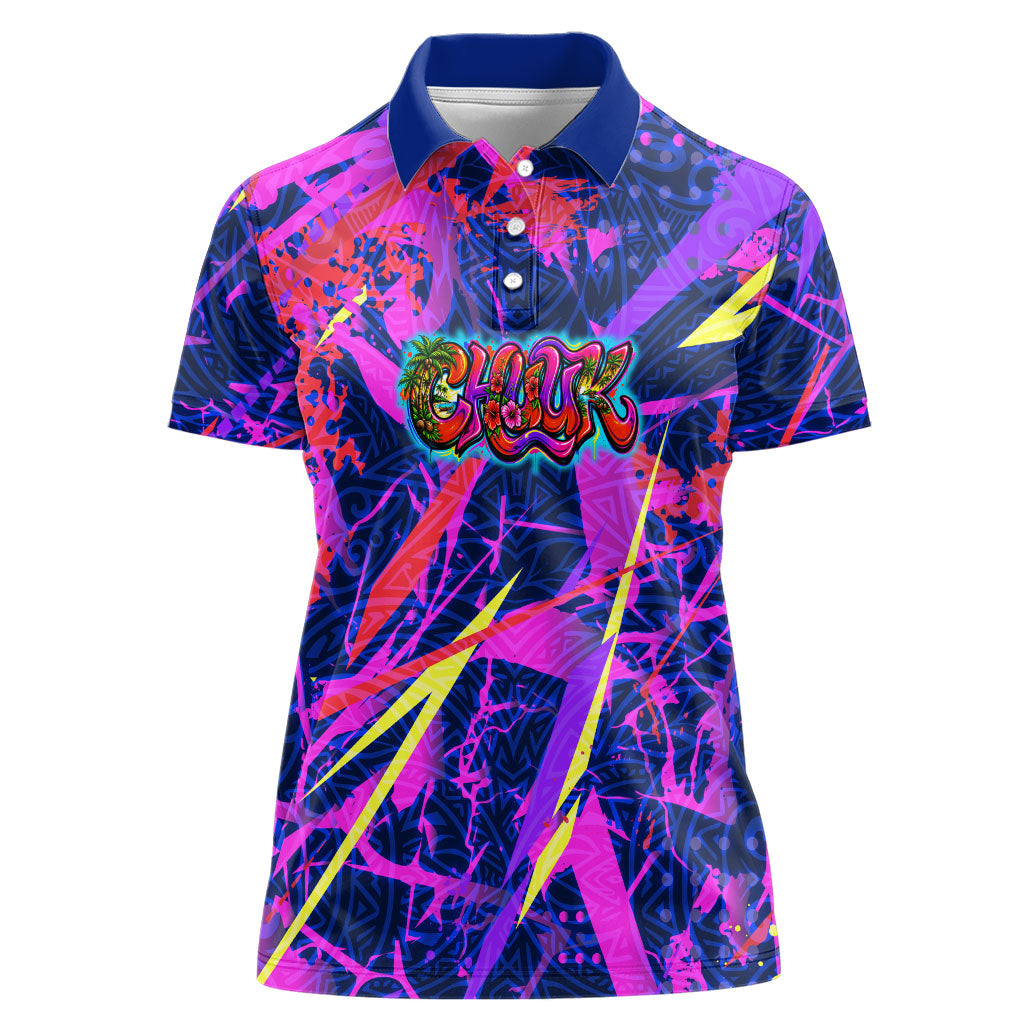 Chuuk Tropical Sunset Coordinates Women Polo Shirt Neon Graffiti Polynesian Tribal TS04 Female Purple Pink - Polynesian Pride