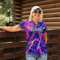 Chuuk Tropical Sunset Coordinates Women Polo Shirt Neon Graffiti Polynesian Tribal TS04 - Polynesian Pride