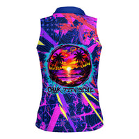 Chuuk Tropical Sunset Coordinates Women Sleeveless Polo Shirt Neon Graffiti Polynesian Tribal TS04 - Polynesian Pride