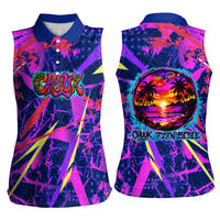 Chuuk Tropical Sunset Coordinates Women Sleeveless Polo Shirt Neon Graffiti Polynesian Tribal TS04 - Polynesian Pride