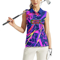 Chuuk Tropical Sunset Coordinates Women Sleeveless Polo Shirt Neon Graffiti Polynesian Tribal TS04 - Polynesian Pride