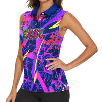 Chuuk Tropical Sunset Coordinates Women Sleeveless Polo Shirt Neon Graffiti Polynesian Tribal TS04 - Polynesian Pride