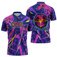 Chuuk Tropical Sunset Coordinates Zipper Polo Shirt Neon Graffiti Polynesian Tribal TS04 - Polynesian Pride