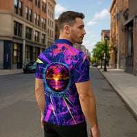 Chuuk Tropical Sunset Coordinates Zipper Polo Shirt Neon Graffiti Polynesian Tribal TS04 - Polynesian Pride