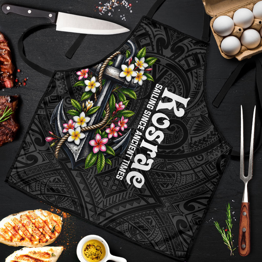 Kosrae Nautical Heritage Apron Polynesian Tribal Anchor With Plumeria Tropical Art TS04 Black Grey - Polynesian Pride