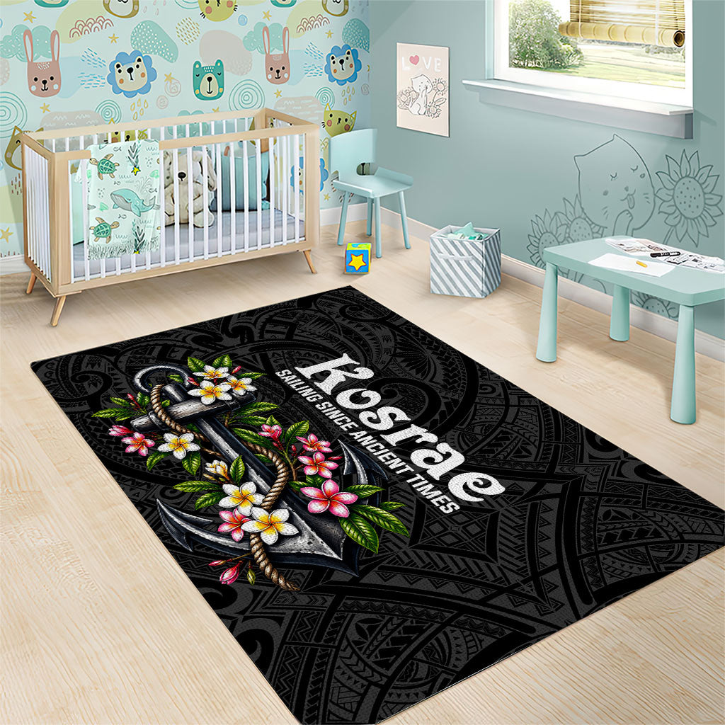 Kosrae Nautical Heritage Area Rug Polynesian Tribal Anchor With Plumeria Tropical Art TS04 - Polynesian Pride