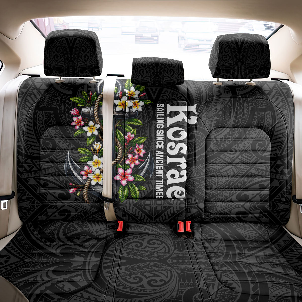Kosrae Nautical Heritage Back Car Seat Cover Polynesian Tribal Anchor With Plumeria Tropical Art TS04 - Polynesian Pride