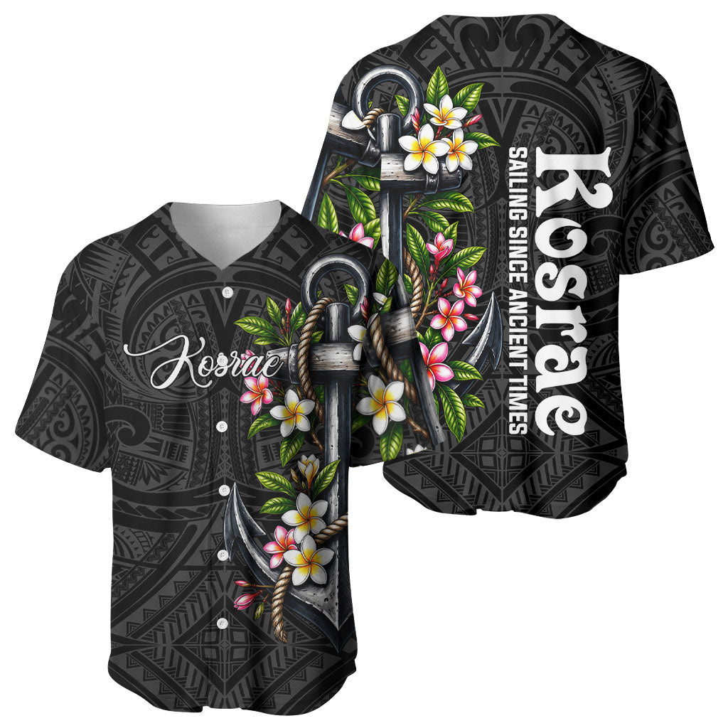Kosrae Nautical Heritage Baseball Jersey Polynesian Tribal Anchor With Plumeria Tropical Art TS04 - Polynesian Pride
