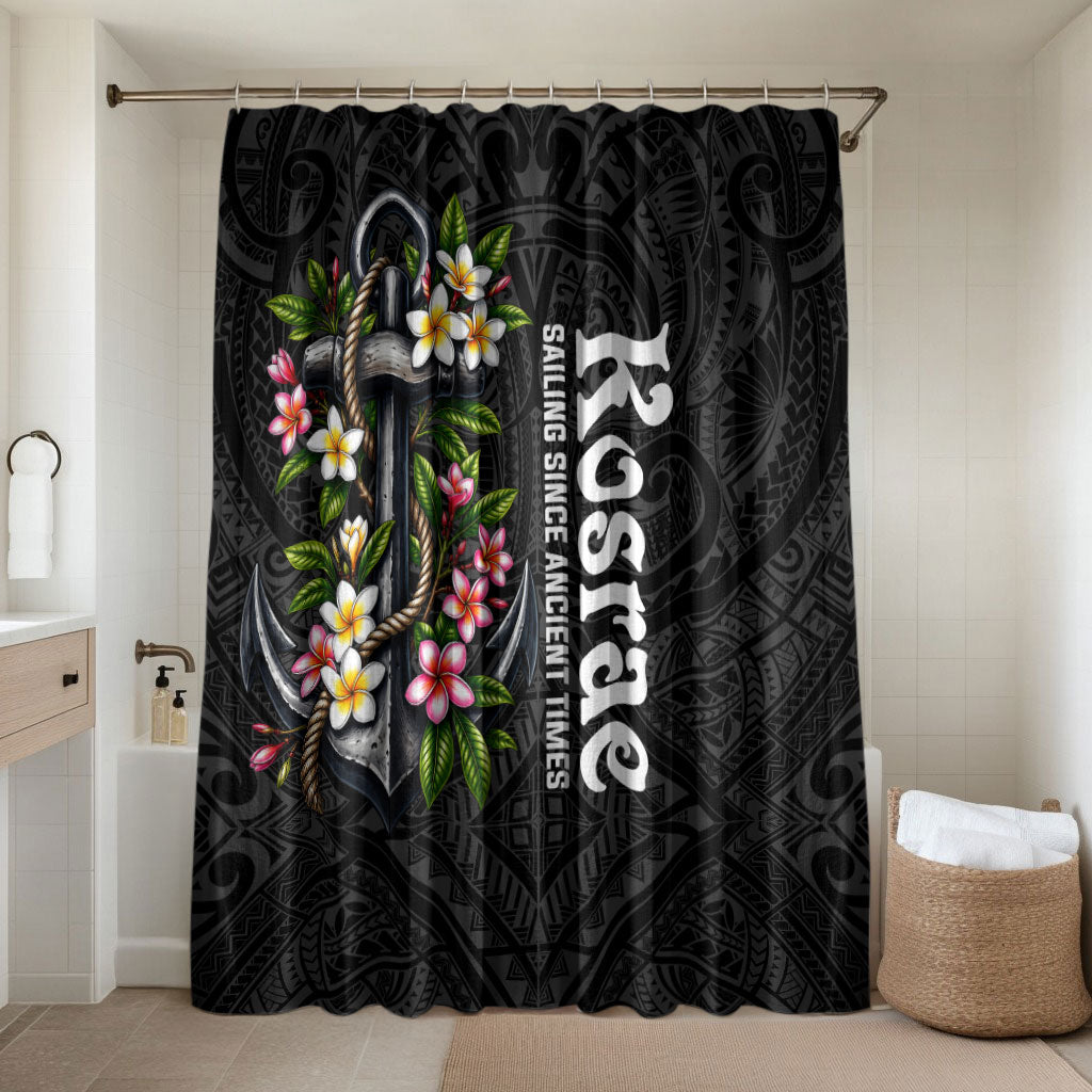 Kosrae Nautical Heritage Bathroom Set Polynesian Tribal Anchor With Plumeria Tropical Art TS04 Shower Curtain Only Black Grey - Polynesian Pride