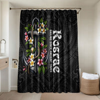 Kosrae Nautical Heritage Bathroom Set Polynesian Tribal Anchor With Plumeria Tropical Art TS04 Shower Curtain Only Black Grey - Polynesian Pride