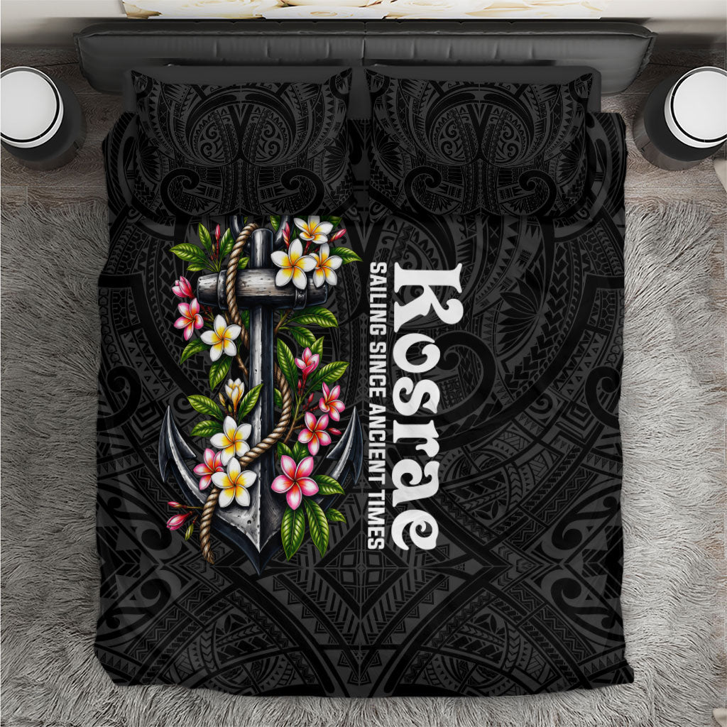 Kosrae Nautical Heritage Bedding Set Polynesian Tribal Anchor With Plumeria Tropical Art TS04 Black Grey - Polynesian Pride