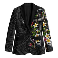 Kosrae Nautical Heritage Blazer Polynesian Tribal Anchor With Plumeria Tropical Art TS04 Unisex Black Grey - Polynesian Pride