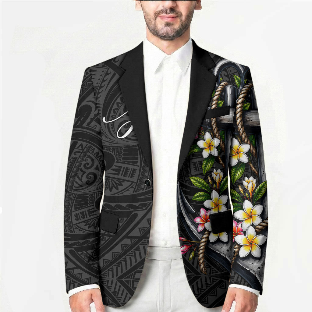 Kosrae Nautical Heritage Blazer Polynesian Tribal Anchor With Plumeria Tropical Art TS04 - Polynesian Pride