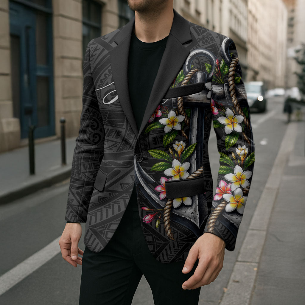 Kosrae Nautical Heritage Blazer Polynesian Tribal Anchor With Plumeria Tropical Art TS04 - Polynesian Pride