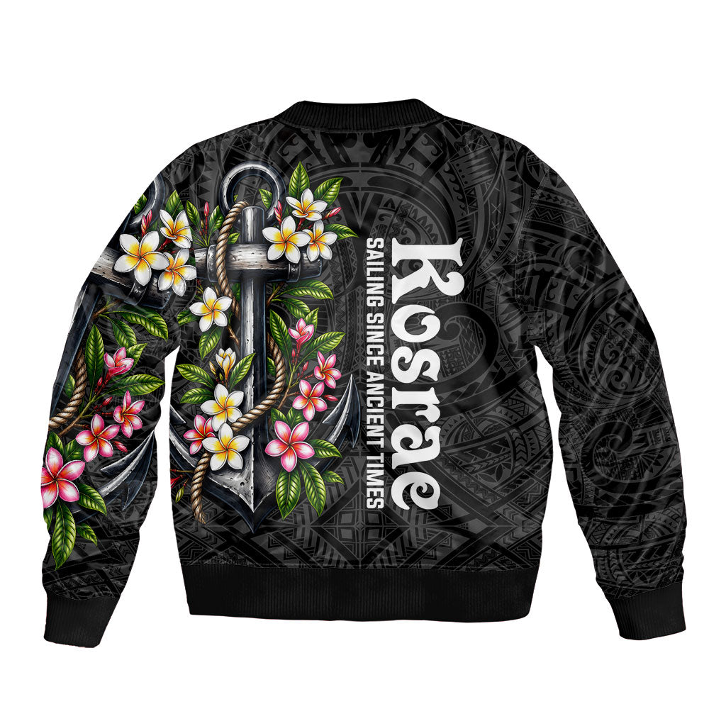 Kosrae Nautical Heritage Bomber Jacket Polynesian Tribal Anchor With Plumeria Tropical Art TS04 - Polynesian Pride