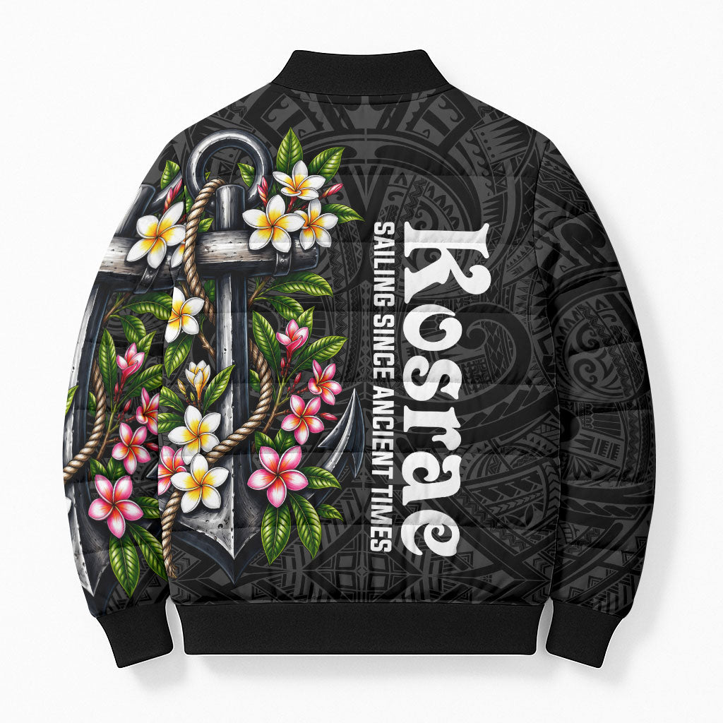 Kosrae Nautical Heritage Bomber Puffer Jacket Polynesian Tribal Anchor With Plumeria Tropical Art TS04 - Polynesian Pride