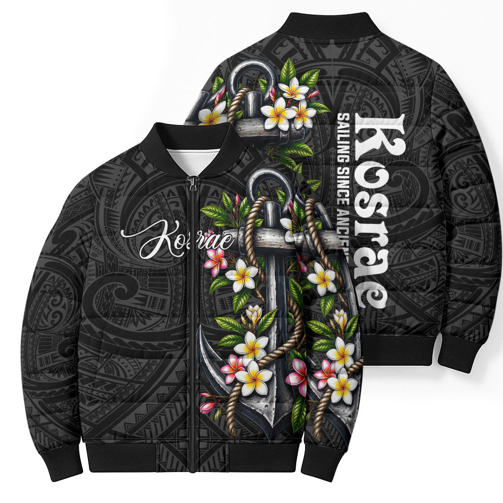 Kosrae Nautical Heritage Bomber Puffer Jacket Polynesian Tribal Anchor With Plumeria Tropical Art TS04 - Polynesian Pride