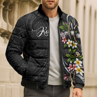 Kosrae Nautical Heritage Bomber Puffer Jacket Polynesian Tribal Anchor With Plumeria Tropical Art TS04 - Polynesian Pride
