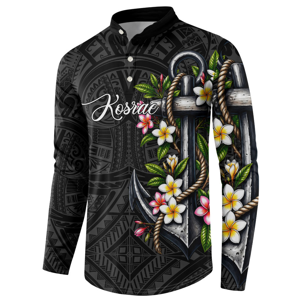 Kosrae Nautical Heritage Button Sweatshirt Polynesian Tribal Anchor With Plumeria Tropical Art TS04 - Polynesian Pride