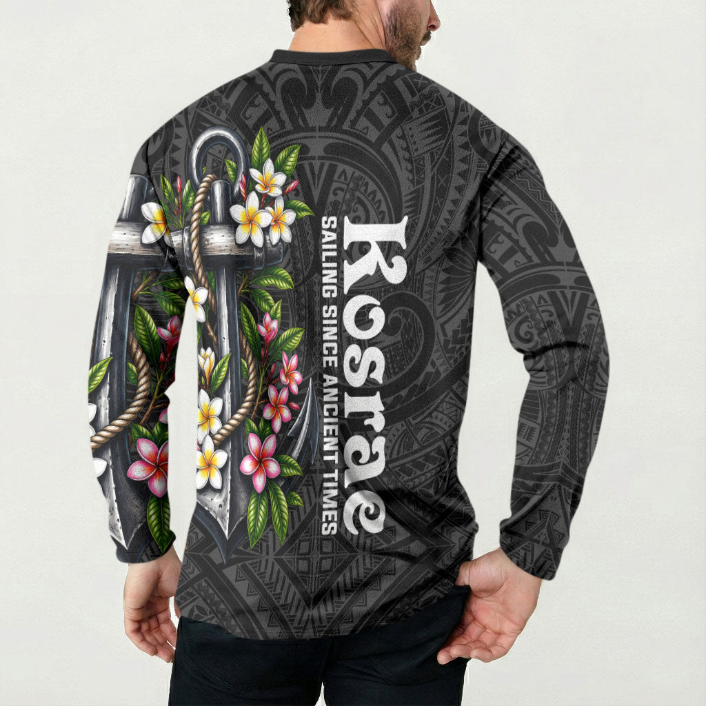 Kosrae Nautical Heritage Button Sweatshirt Polynesian Tribal Anchor With Plumeria Tropical Art TS04 - Polynesian Pride