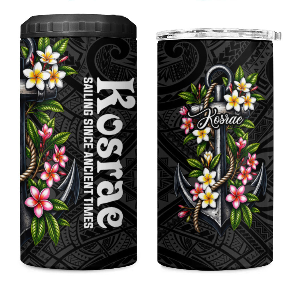 Kosrae Nautical Heritage 4 in 1 Can Cooler Tumbler Polynesian Tribal Anchor With Plumeria Tropical Art TS04 One Size: 16 oz Black Grey - Polynesian Pride
