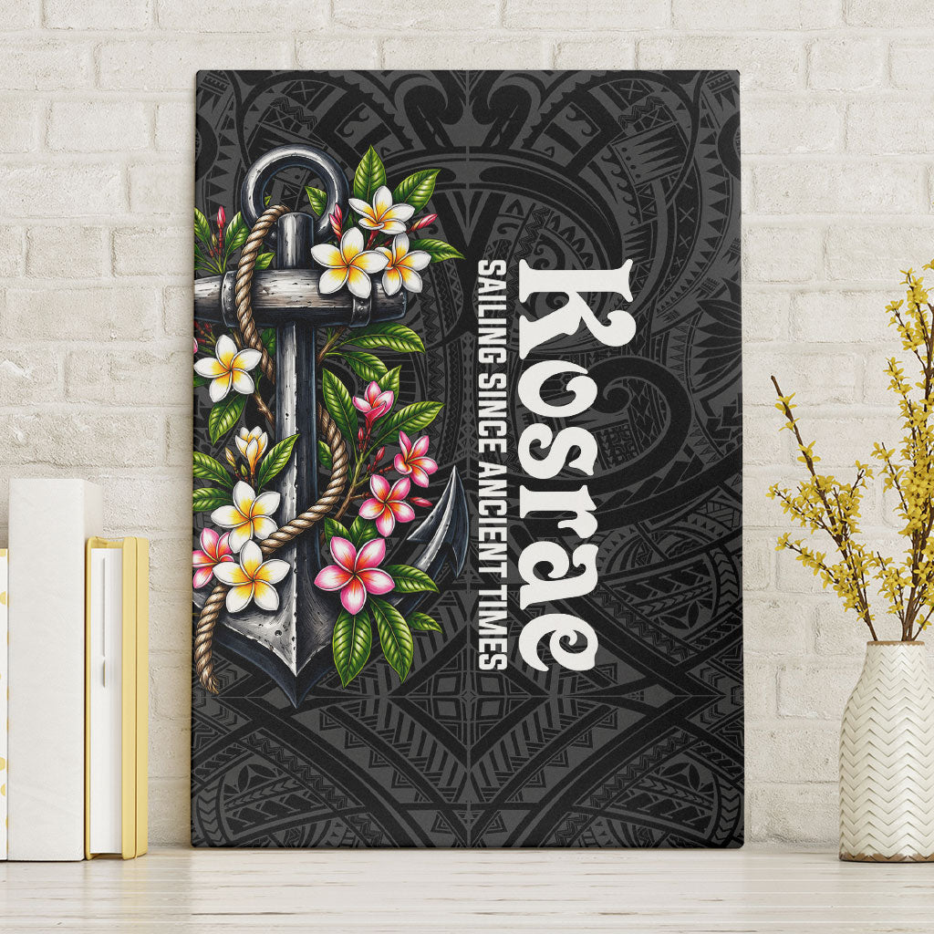 Kosrae Nautical Heritage Canvas Wall Art Polynesian Tribal Anchor With Plumeria Tropical Art TS04 Without Frame Black Grey - Polynesian Pride