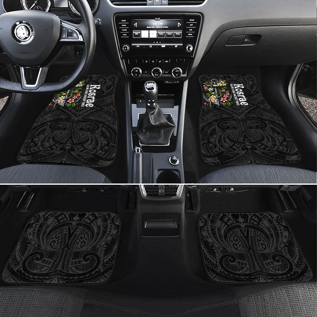 Kosrae Nautical Heritage Car Mats Polynesian Tribal Anchor With Plumeria Tropical Art TS04 Set 4pcs Black Grey - Polynesian Pride