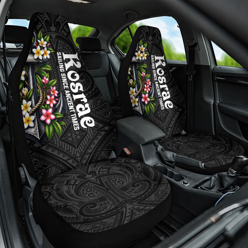 Kosrae Nautical Heritage Car Seat Cover Polynesian Tribal Anchor With Plumeria Tropical Art TS04 One Size Black Grey - Polynesian Pride