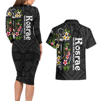 Kosrae Nautical Heritage Couples Matching Long Sleeve Bodycon Dress and Hawaiian Shirt Polynesian Tribal Anchor With Plumeria Tropical Art TS04 - Polynesian Pride