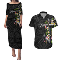Kosrae Nautical Heritage Couples Matching Puletasi and Hawaiian Shirt Polynesian Tribal Anchor With Plumeria Tropical Art