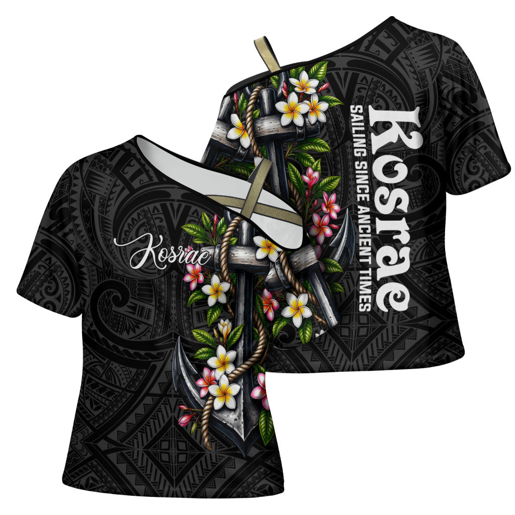 Kosrae Nautical Heritage Cross Shoulder Shirt Polynesian Tribal Anchor With Plumeria Tropical Art TS04 - Polynesian Pride