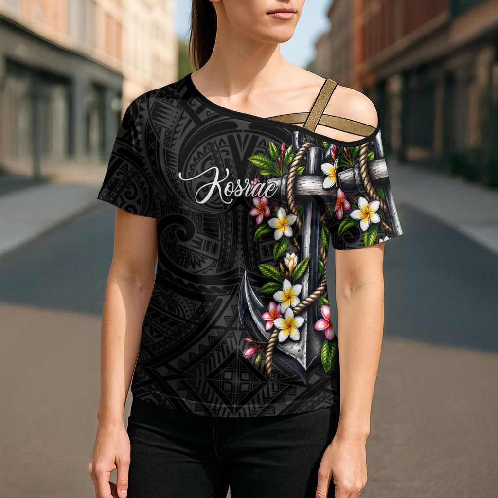 Kosrae Nautical Heritage Cross Shoulder Shirt Polynesian Tribal Anchor With Plumeria Tropical Art TS04 - Polynesian Pride