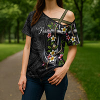 Kosrae Nautical Heritage Cross Shoulder Shirt Polynesian Tribal Anchor With Plumeria Tropical Art TS04 - Polynesian Pride