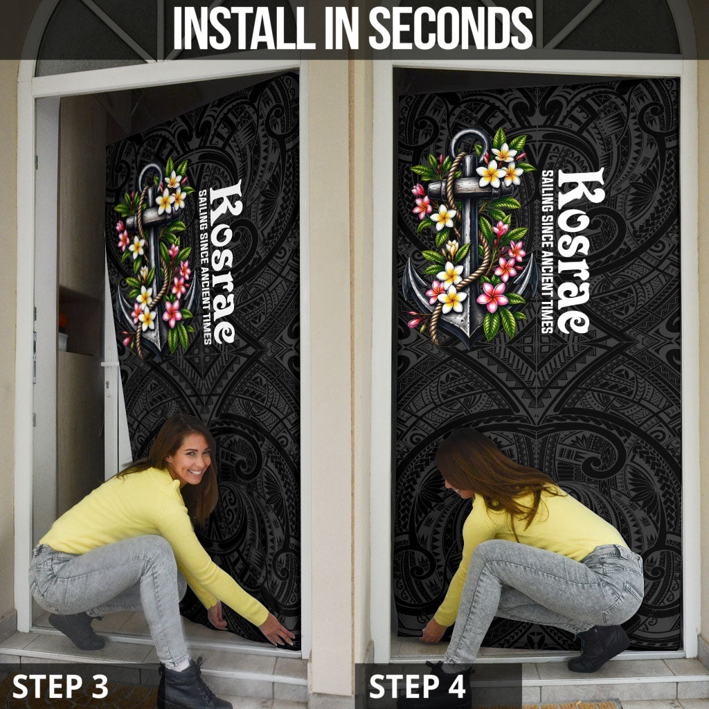 Kosrae Nautical Heritage Door Cover Polynesian Tribal Anchor With Plumeria Tropical Art TS04 - Polynesian Pride