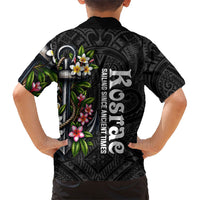 Kosrae Nautical Heritage Family Matching Long Sleeve Bodycon Dress and Hawaiian Shirt Polynesian Tribal Anchor With Plumeria Tropical Art