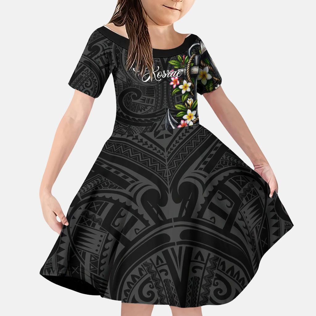 Kosrae Nautical Heritage Family Matching Long Sleeve Bodycon Dress and Hawaiian Shirt Polynesian Tribal Anchor With Plumeria Tropical Art