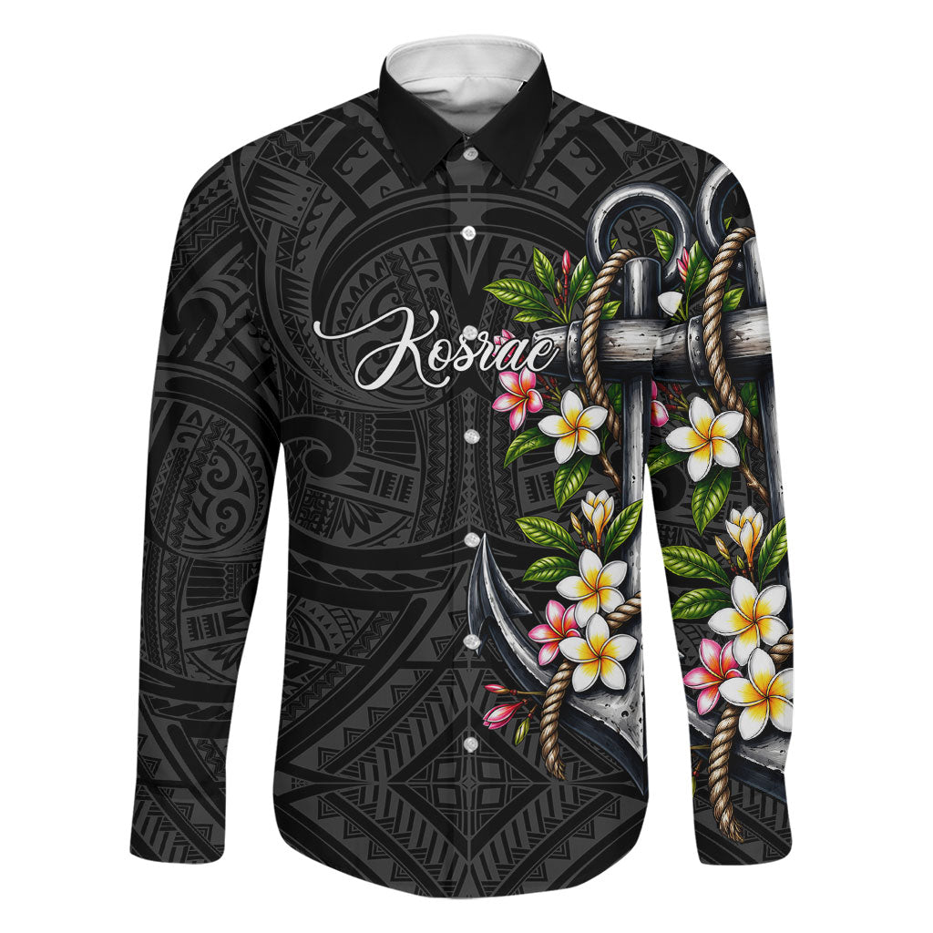 Kosrae Nautical Heritage Family Matching Off The Shoulder Long Sleeve Dress and Hawaiian Shirt Polynesian Tribal Anchor With Plumeria Tropical Art
