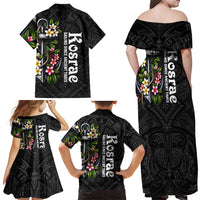 Kosrae Nautical Heritage Family Matching Off Shoulder Maxi Dress and Hawaiian Shirt Polynesian Tribal Anchor With Plumeria Tropical Art