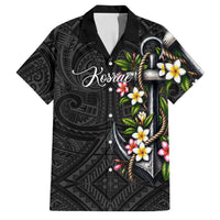 Kosrae Nautical Heritage Family Matching Puletasi and Hawaiian Shirt Polynesian Tribal Anchor With Plumeria Tropical Art TS04 Dad's Shirt - Short Sleeve Black Grey - Polynesian Pride