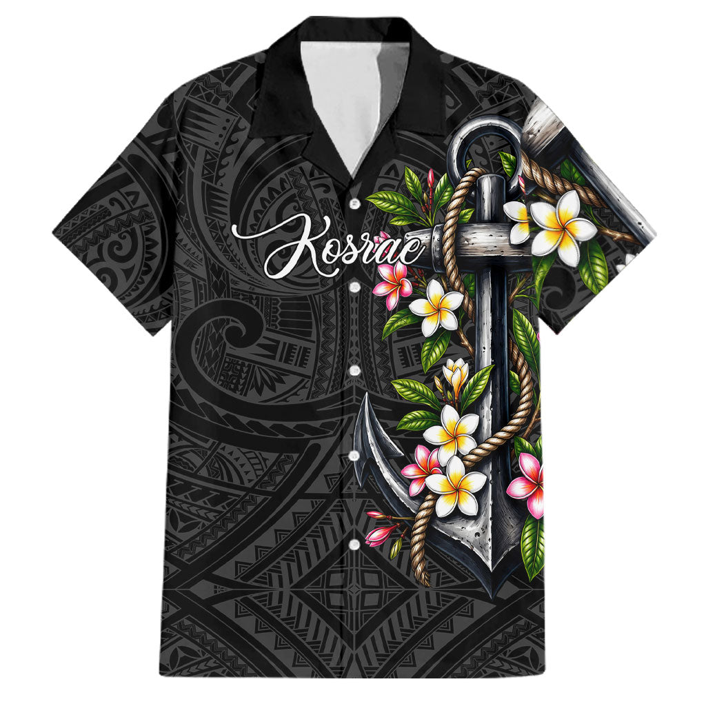 Kosrae Nautical Heritage Family Matching Summer Maxi Dress and Hawaiian Shirt Polynesian Tribal Anchor With Plumeria Tropical Art